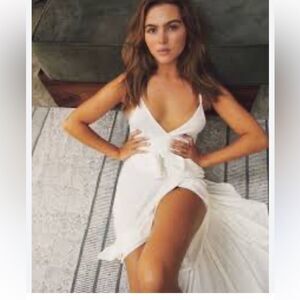 Josa tulum Elegant Cream wrap Spaghetti Strap maxi Dress